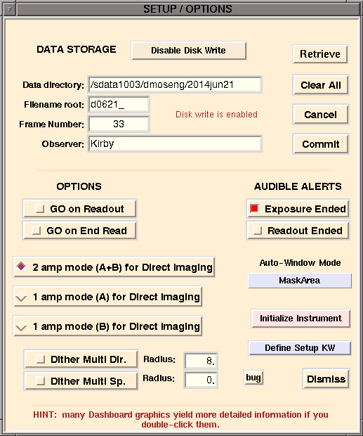 Image of dashboard
	    Setup/Options subpanel