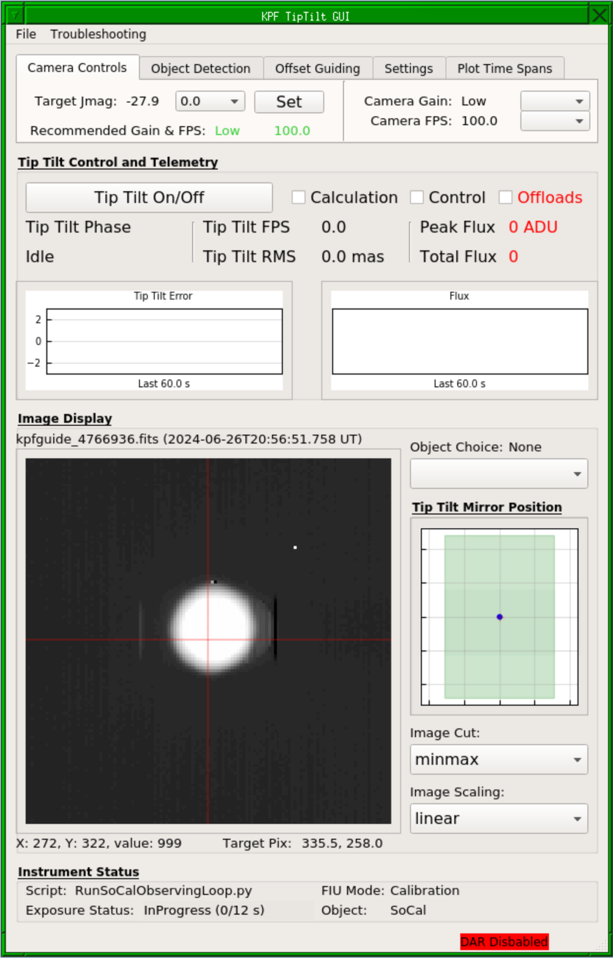 A screenshot of the Tip Tilt GUI