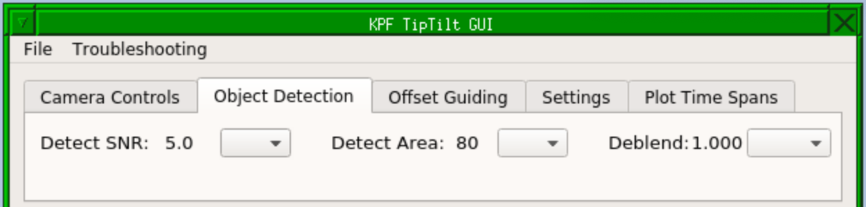 A screenshot of the Tip Tilt GUI's Object Detection tab.