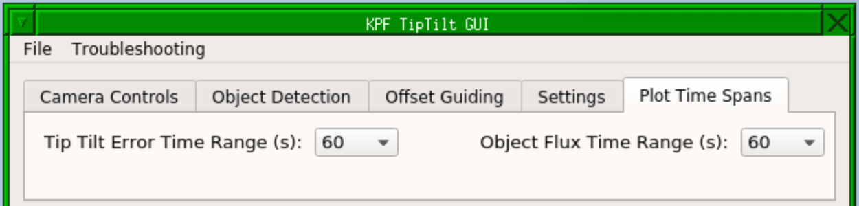 A screenshot of the Tip Tilt GUI's Plot Time Spans tab.
