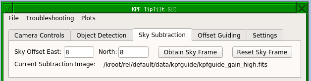 A screenshot of the Tip Tilt GUI's Sky Subtraction tab.