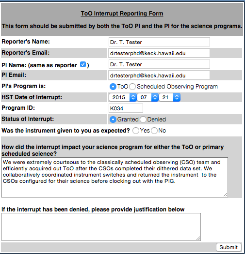 Reporting form