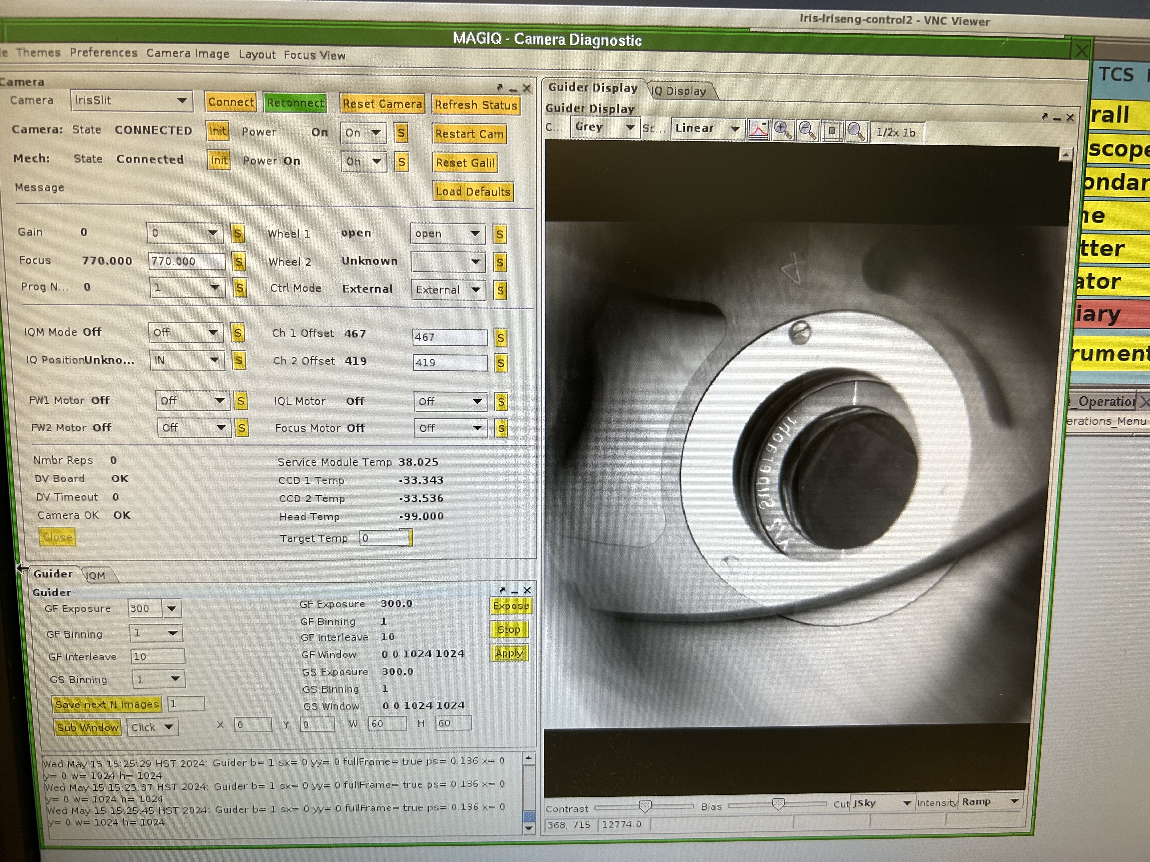 Cam Diagnostic and slit guider image of the
	polarimeter calibration unit in the open posiion. Note also
	that the waveplate is at plangle = 0