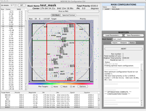 MOSFIRE Slit Configuration GUI showing slit layout