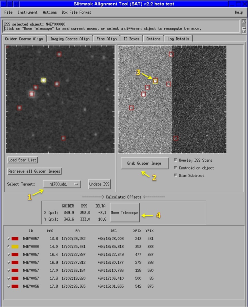 SAT guider coarse align screen